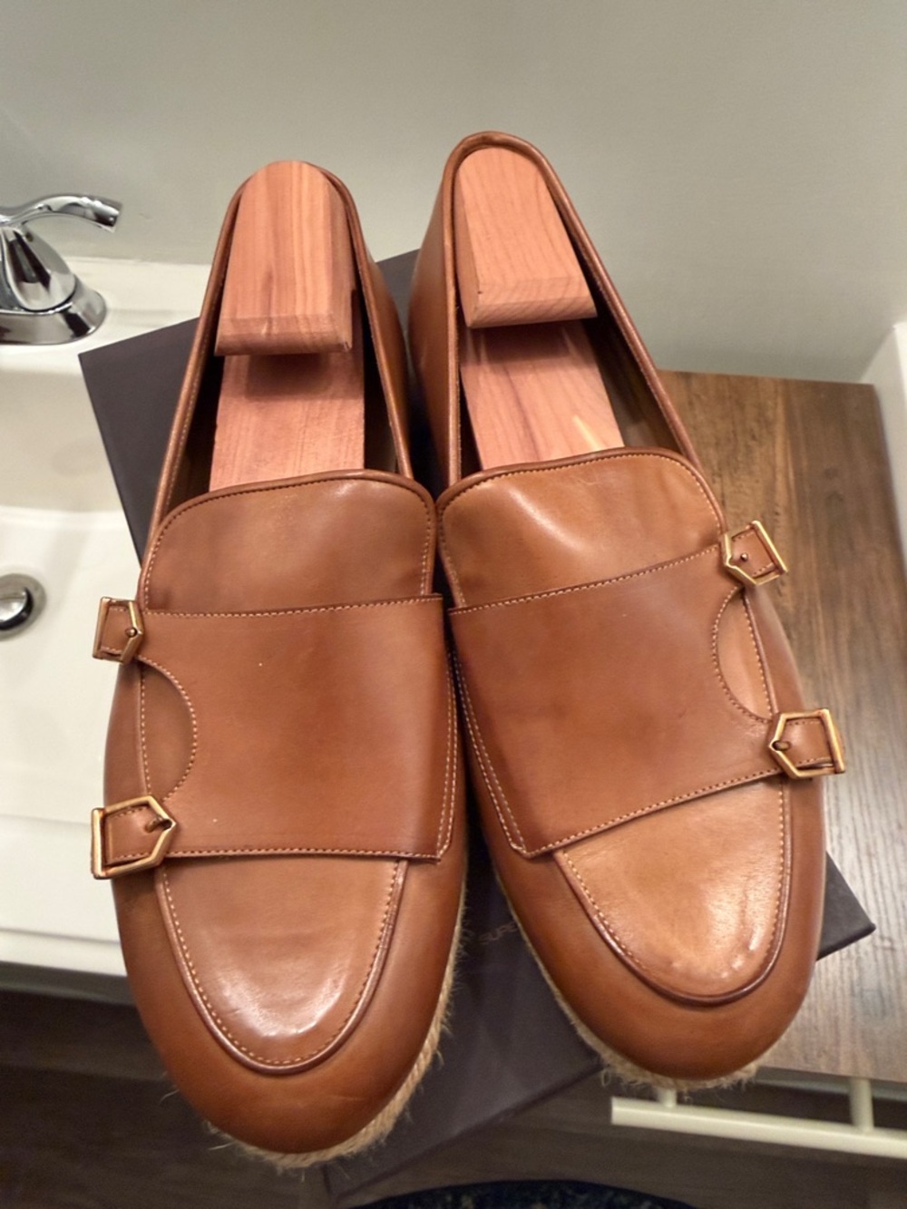 Super Glamorous Toledo Rope Men's Tan Leather Double Monk Strap Loafers